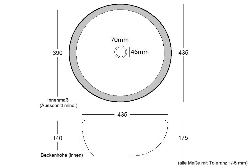 NEG Unterbau-Waschbecken Uno63U rund Waschschale Becken Waschtisch