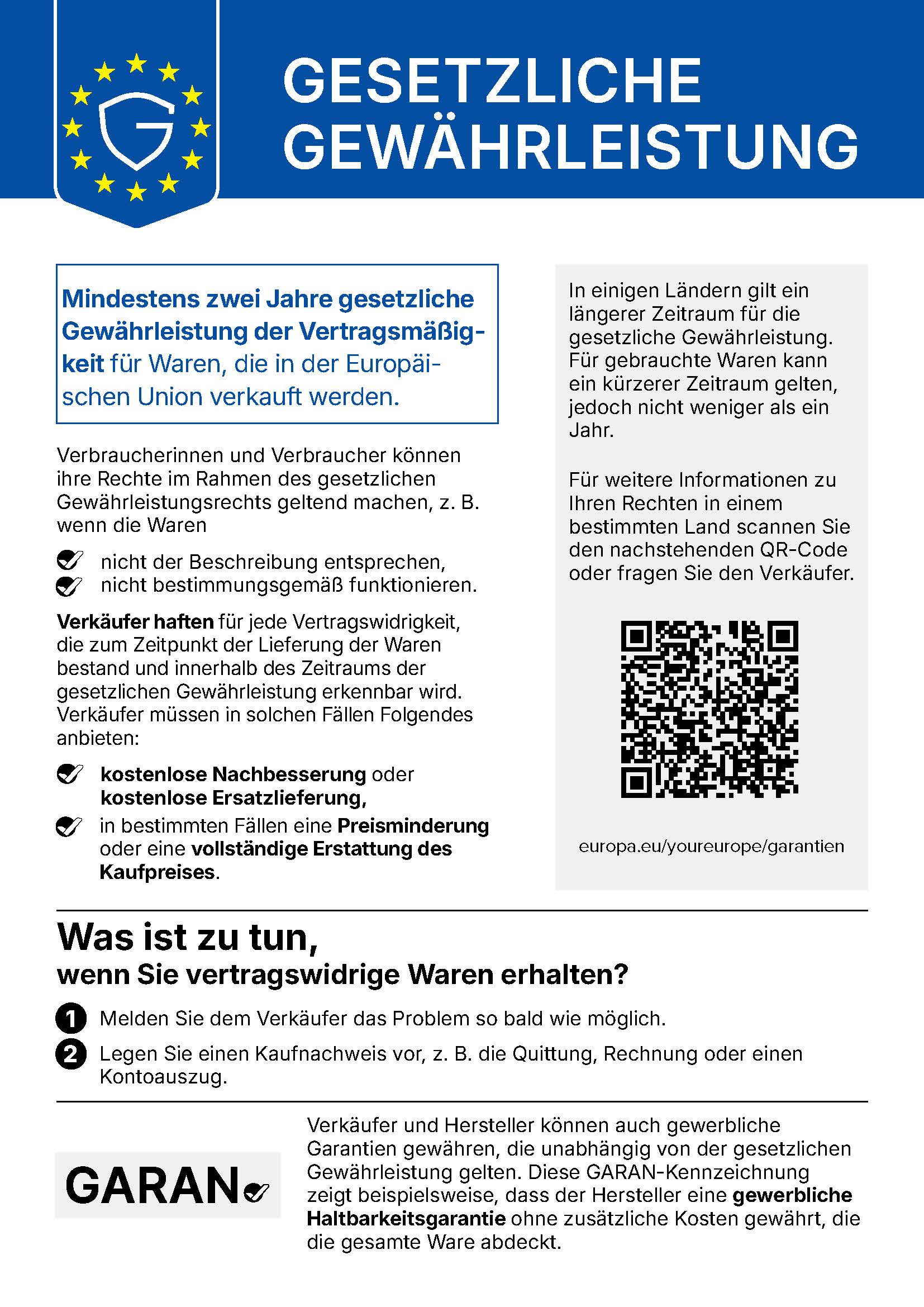 harmonisierte Mitteilung nach der Durchführungsverordnung (EU) 2025/1960 (sog. Gewährleistungslabel)